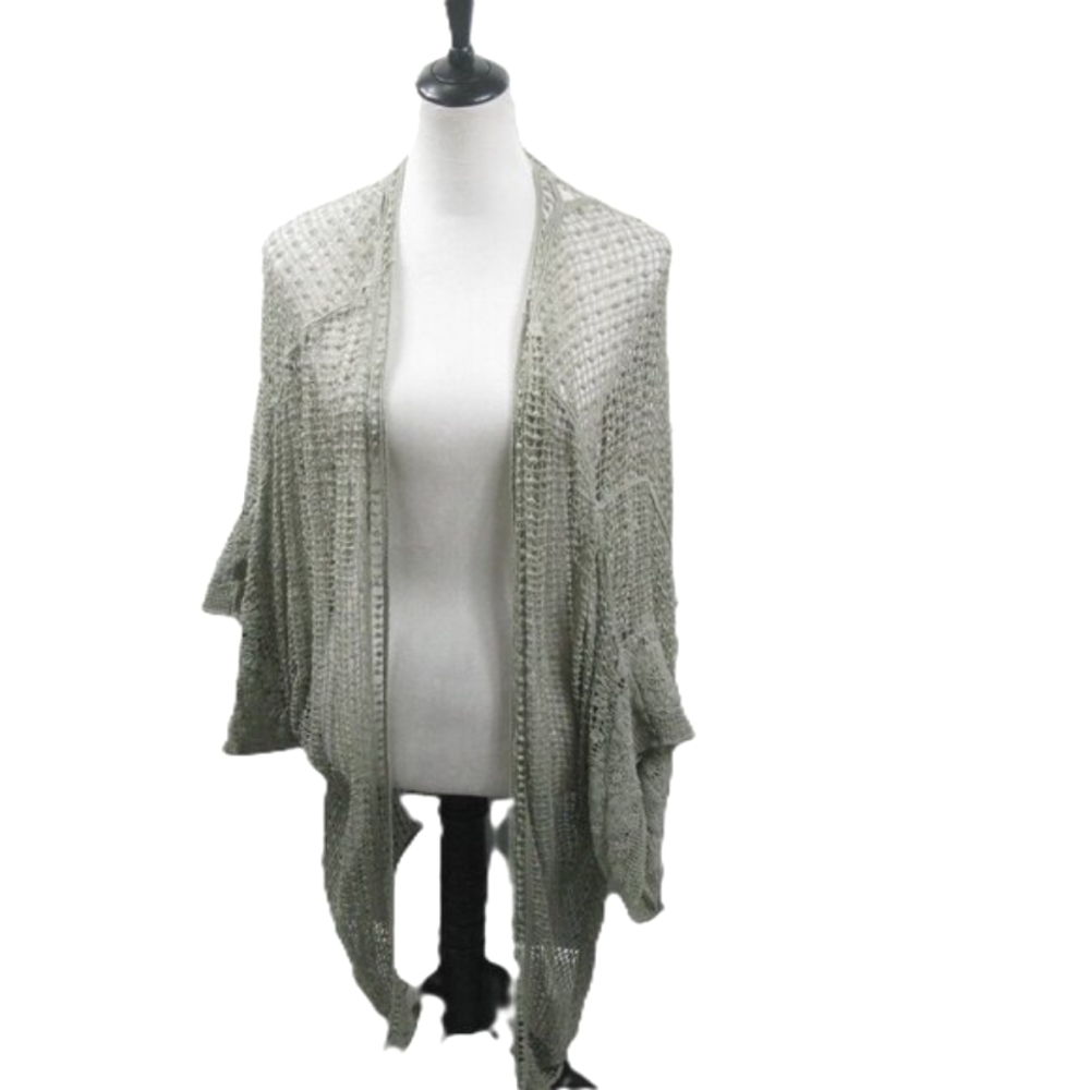 Boho Light Green Crochet Open Front Cardigan Size Large